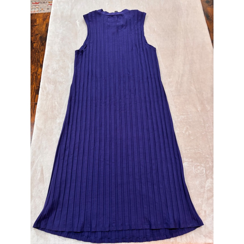 Eileen Fisher Royal Blue Ribbed Tank Dress Small Mock Neck Sleeveless Midi - Picture 7 of 10